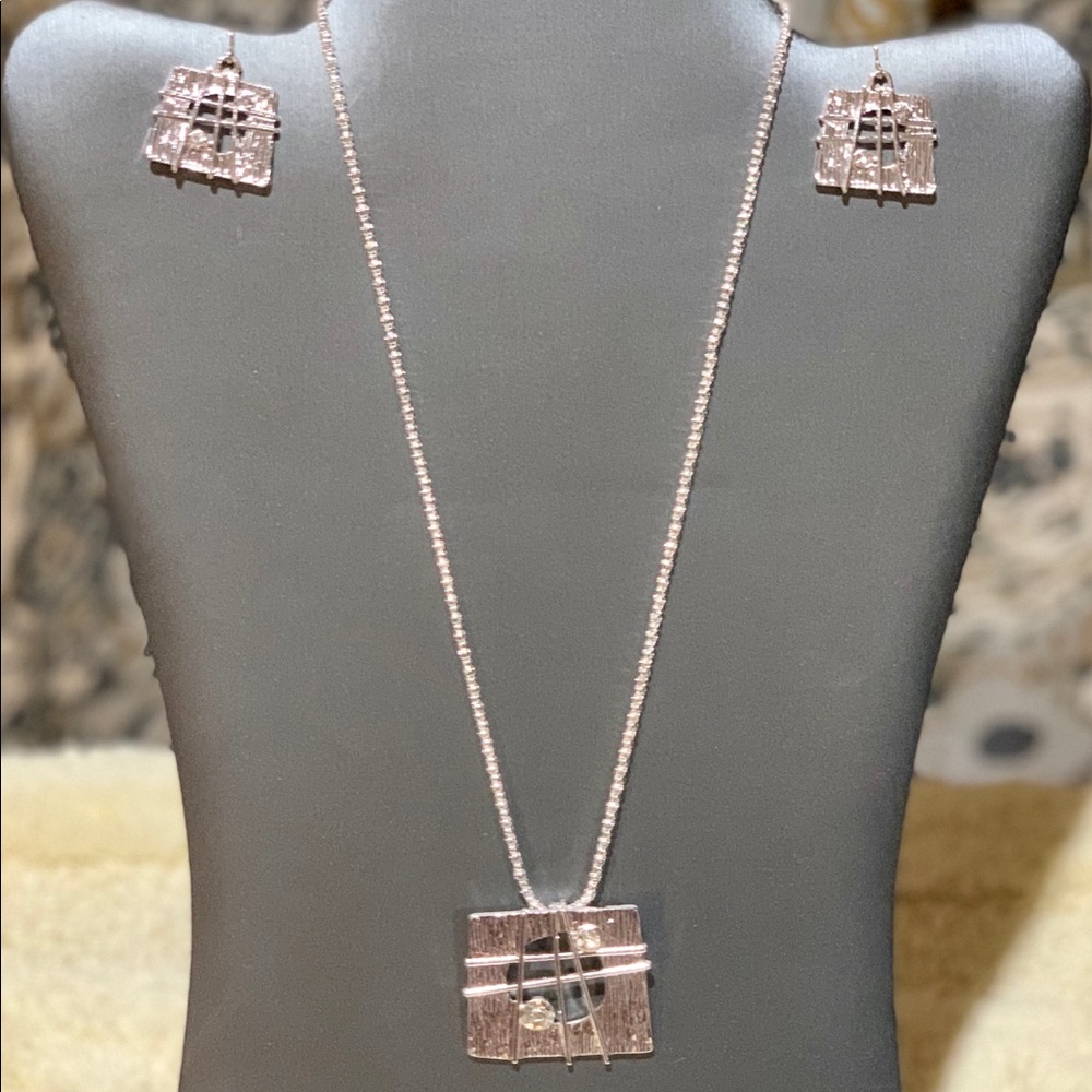 Square Silver Bling Necklace & Earring Set